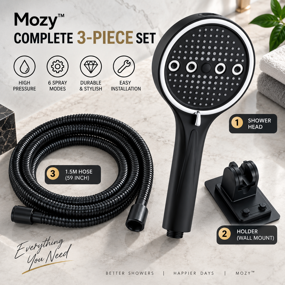 Mozy™ LuxeFlow 6-Mode Handheld Shower System