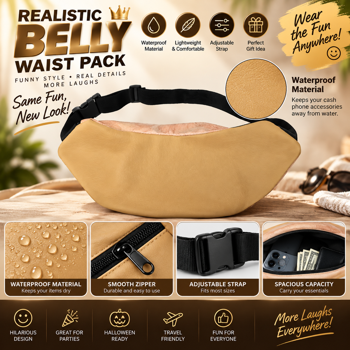 Realistic Belly Funny Waist Pack