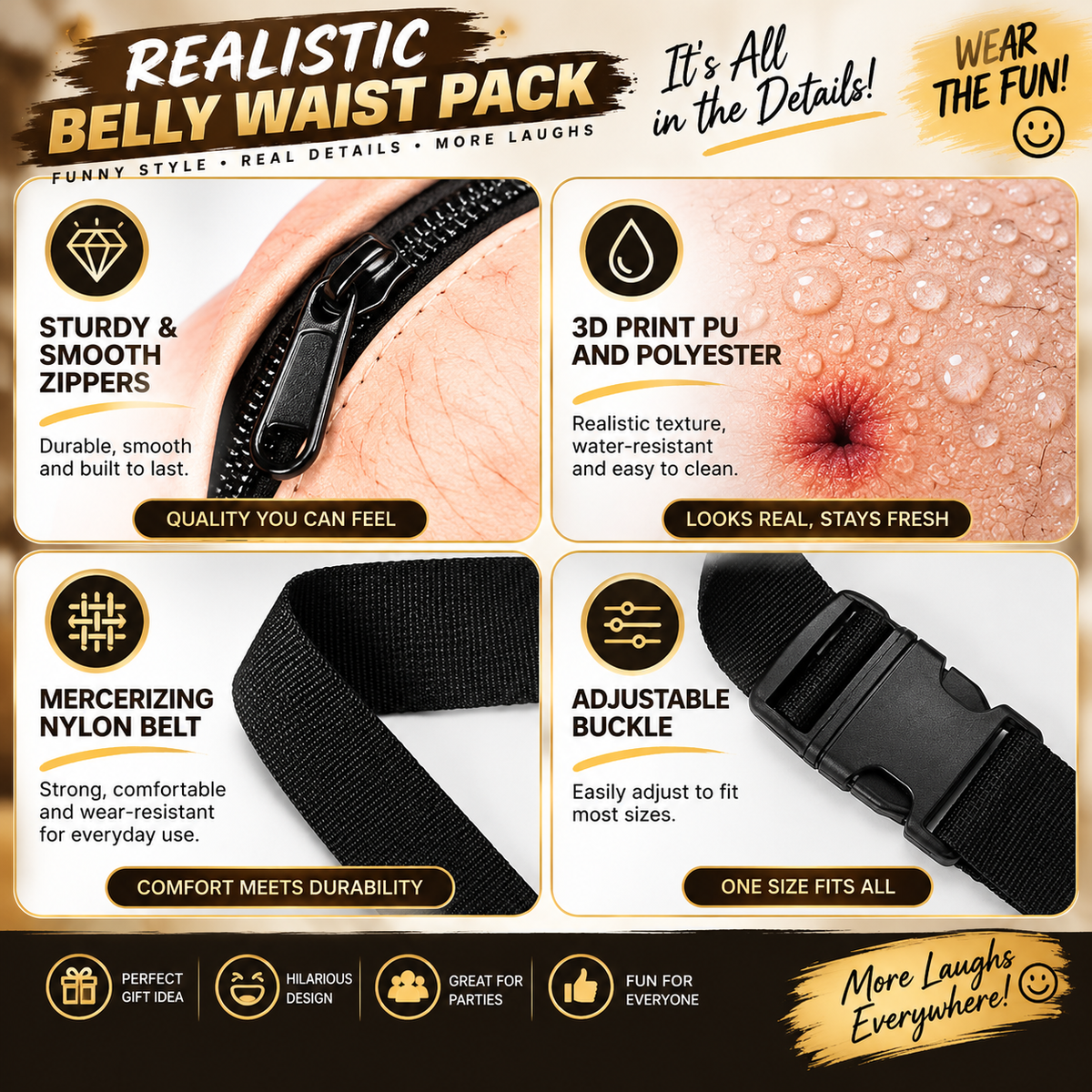 Realistic Belly Funny Waist Pack