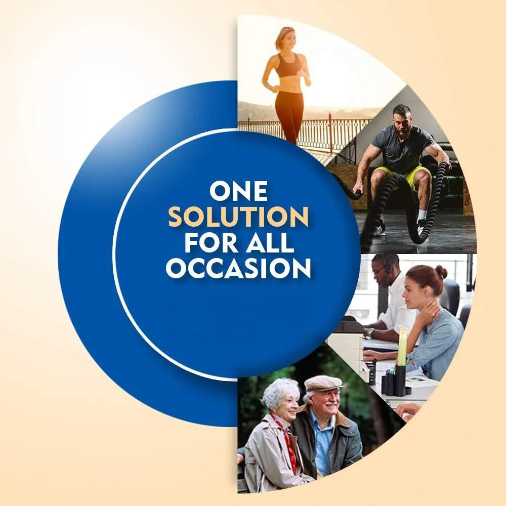 Promotional graphic with text 'One Solution for All Occasions' and lifestyle images of people in various settings.