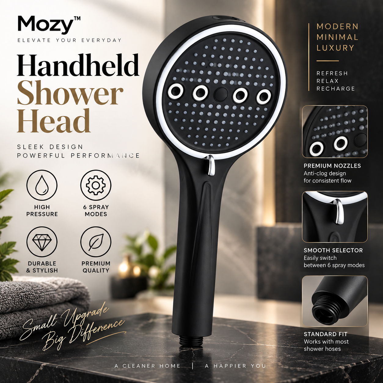 Mozy™ LuxeFlow 6-Mode Handheld Shower System