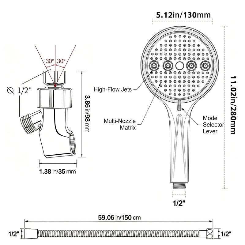 Mozy™ LuxeFlow 6-Mode Handheld Shower System